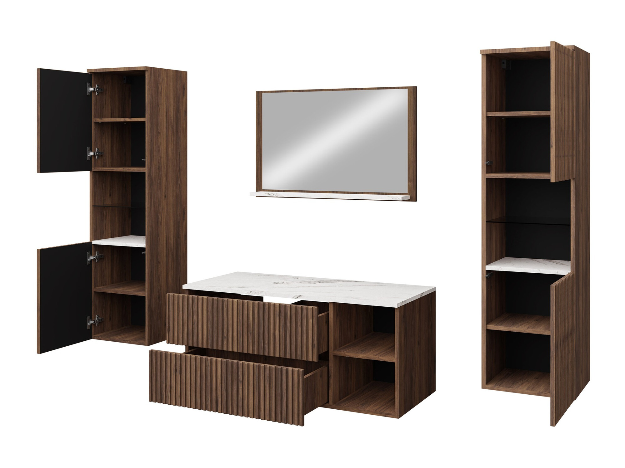 Badkamerset Nauta II (Notenhout + Wit marmer)