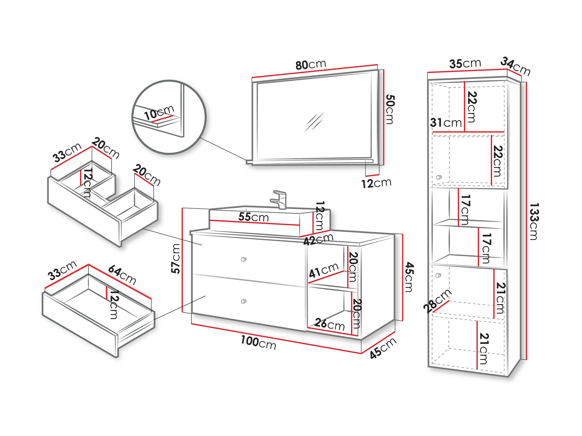 Badkamerset Ophruvi 101 (Zwart)