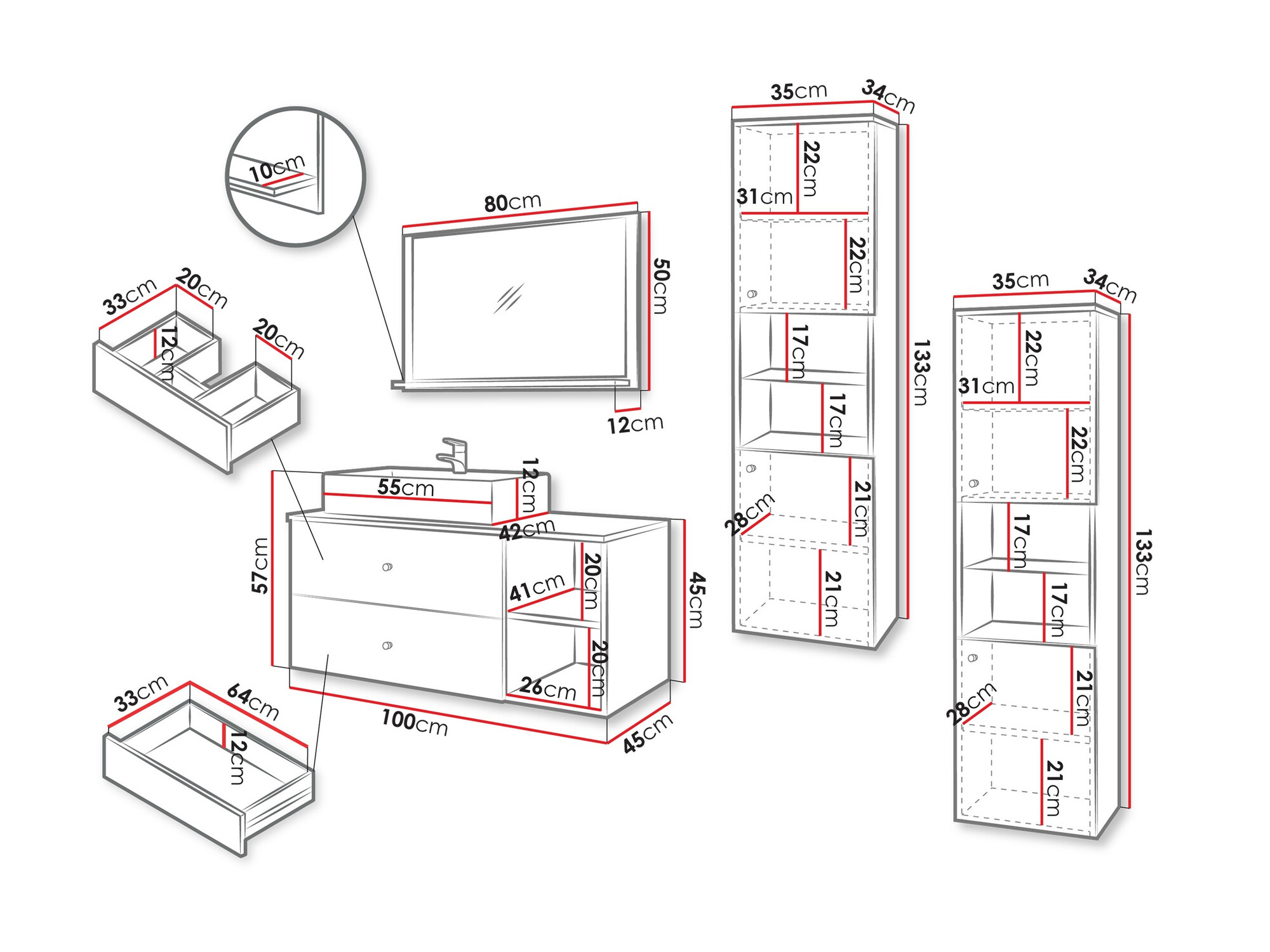 Badkamerset Ophruvi 102 (Zwart)