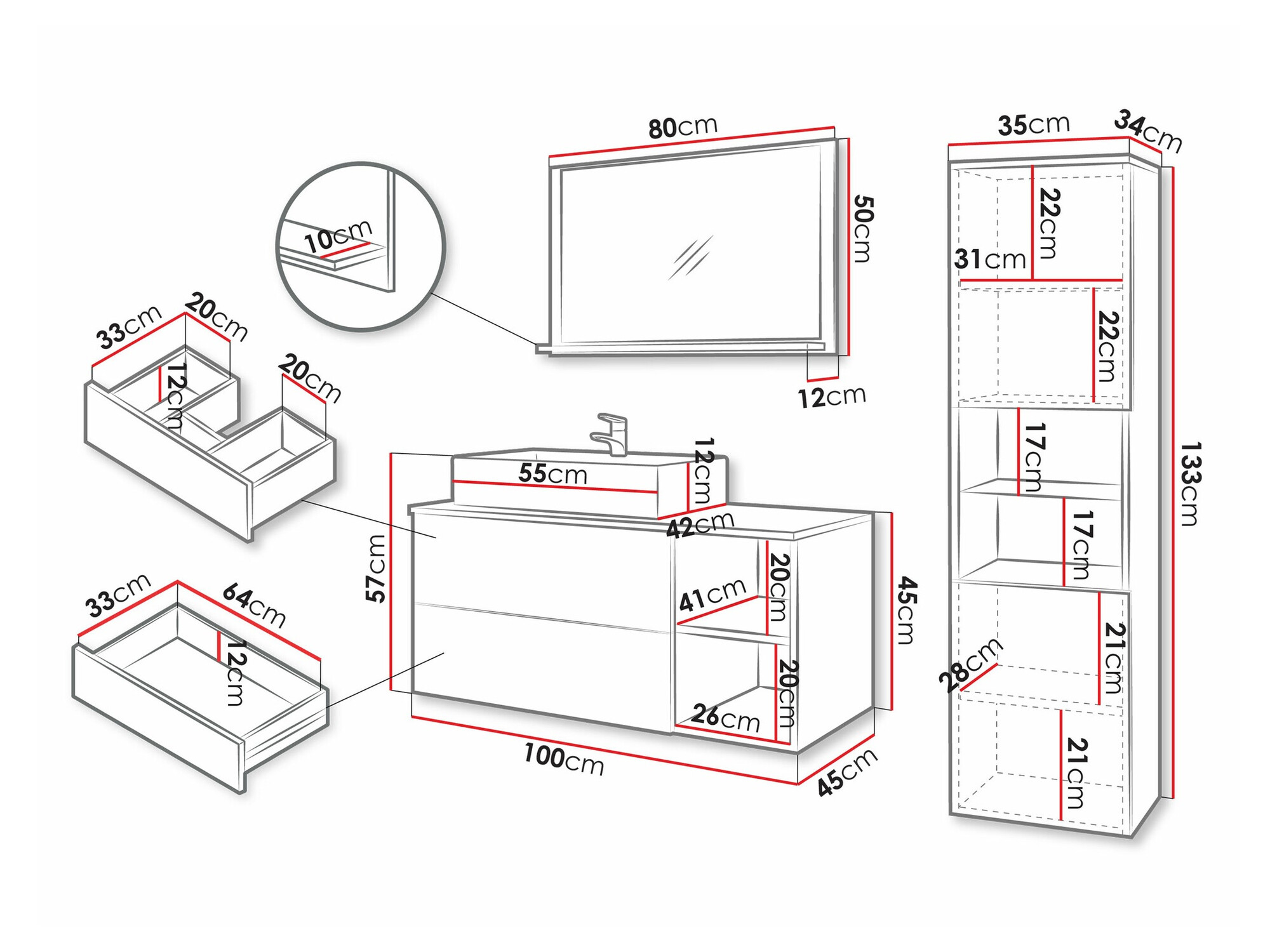 Badkamerset Ophruvi 104 (Wit)