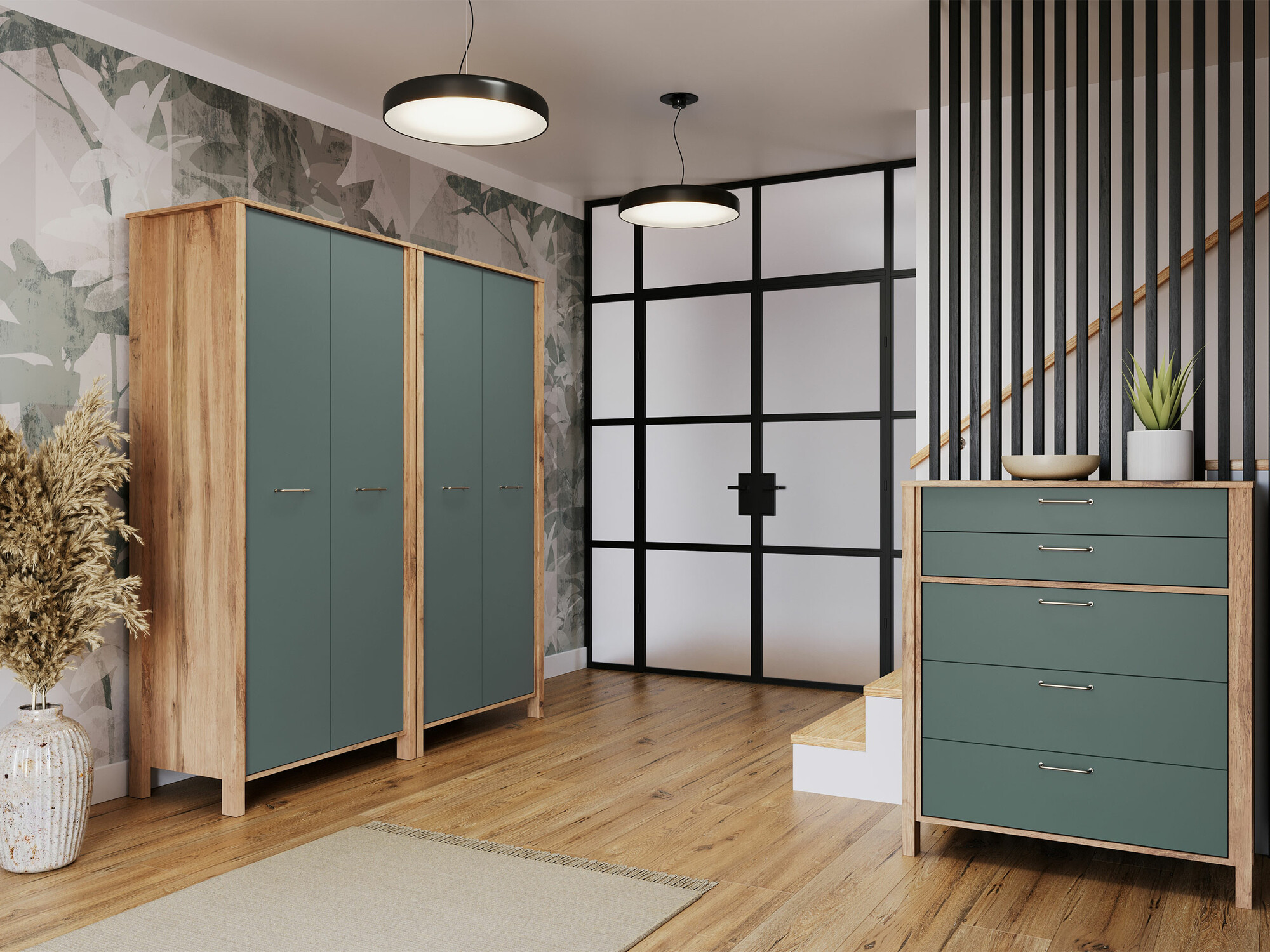 Kledingkast Venmelu 112 (Wotan eik + Groen)