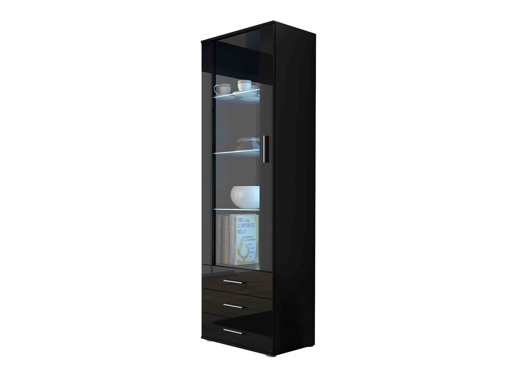 Boekenkast Tornola 102 (Zwart + Glanzend zwart)