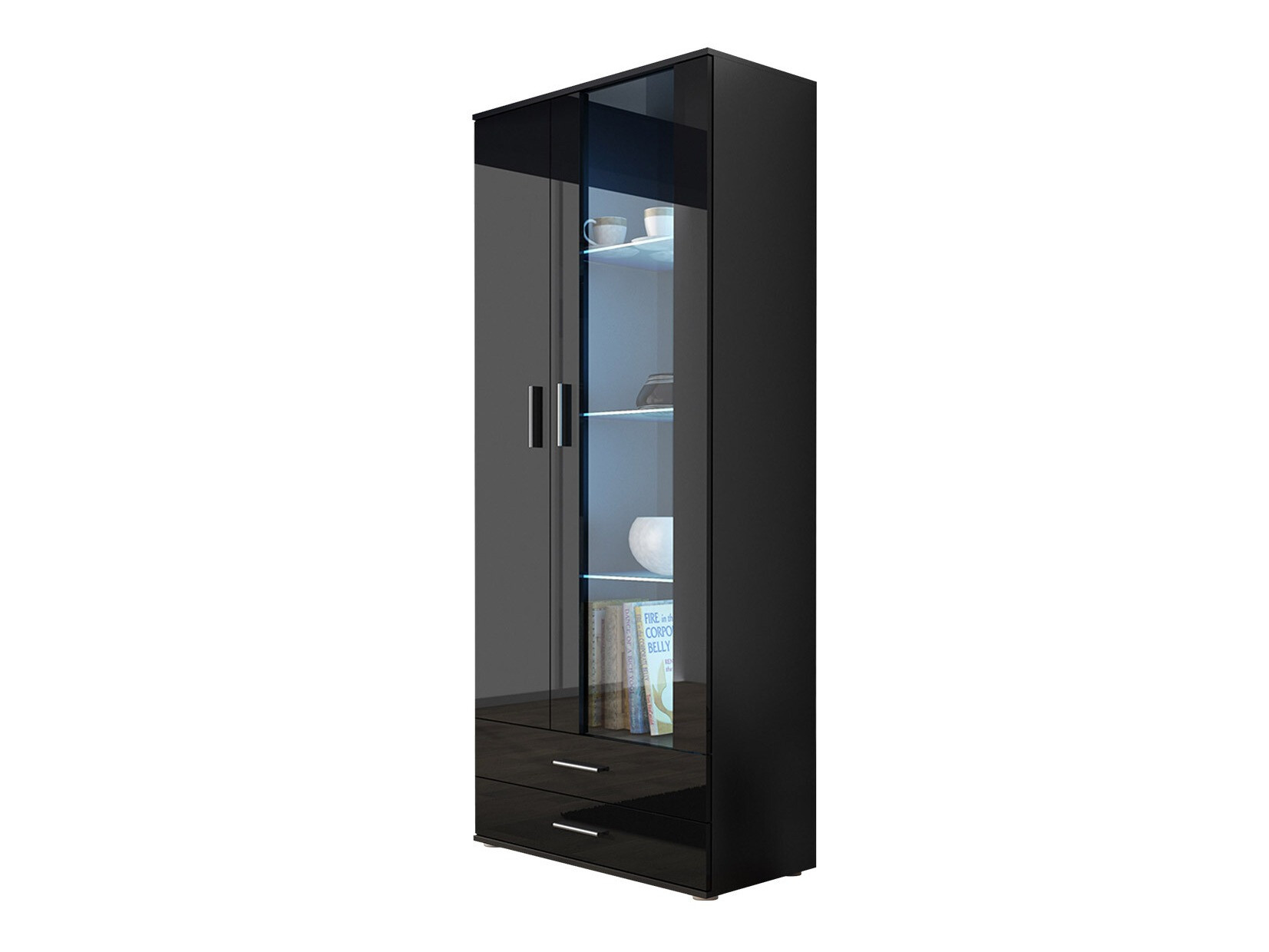 Boekenkast Tornola 105 (Zwart + Glanzend zwart)