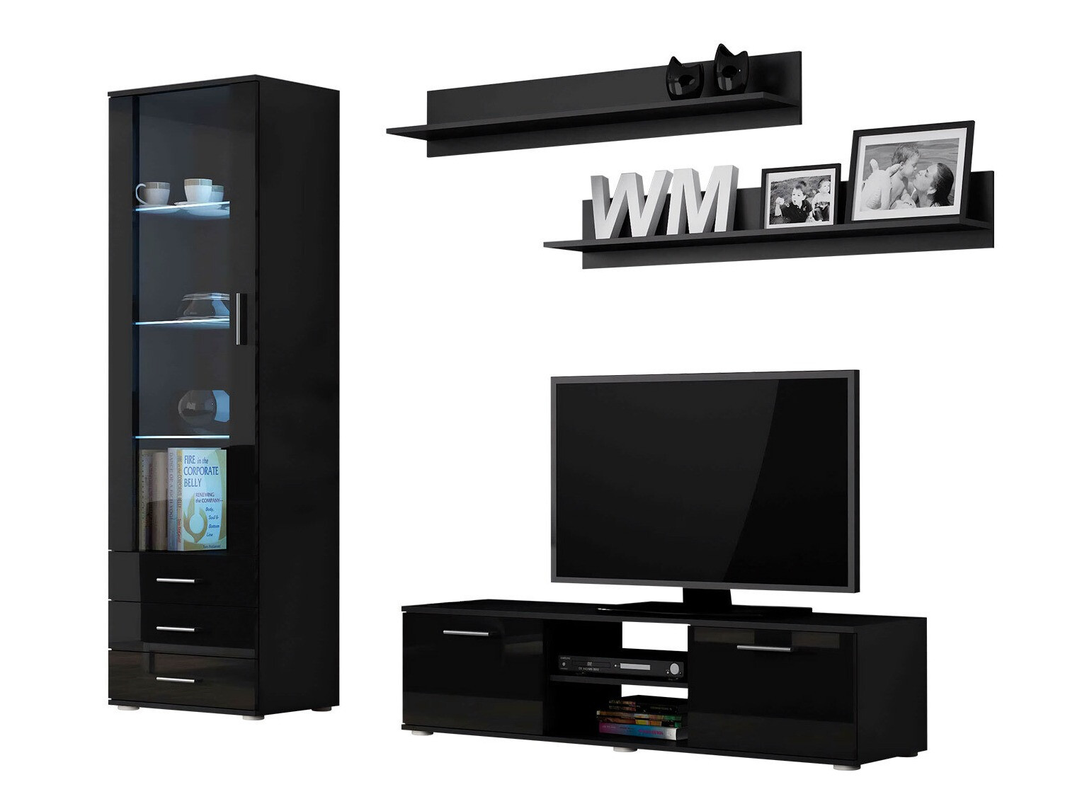 Woonkamerset Tornola 110 (Zwart + Glanzend zwart)