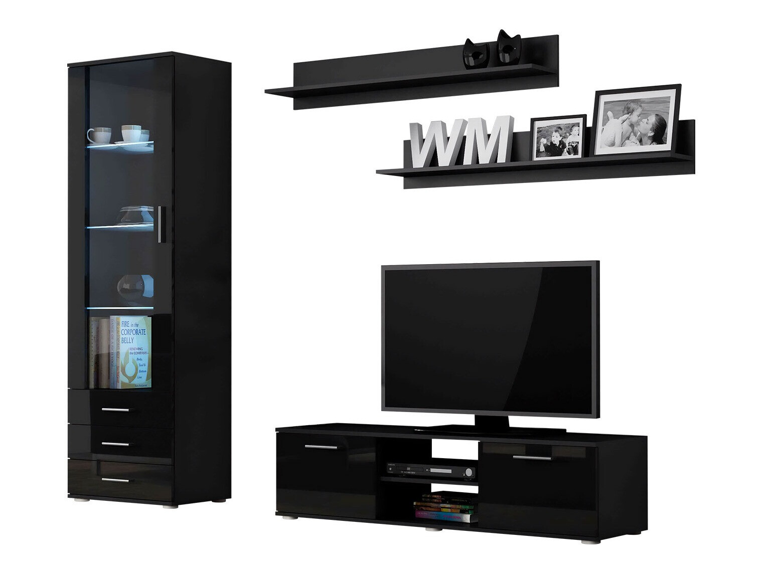 Woonkamerset Tornola 110 (Zwart + Glanzend zwart)