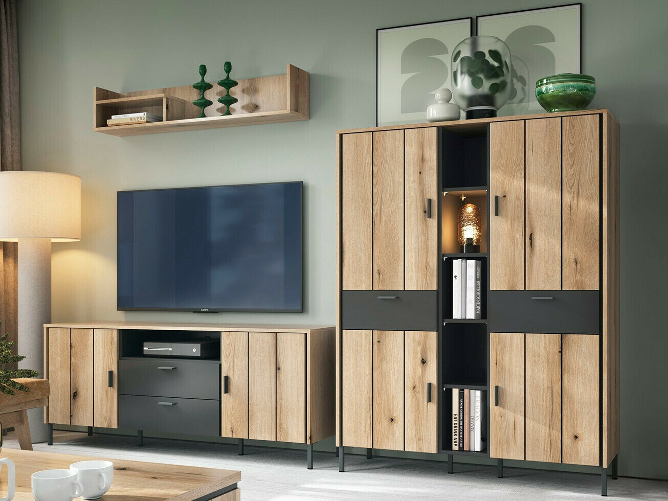 TV-meubel Morelmi 100 (Antraciet + Eiken)