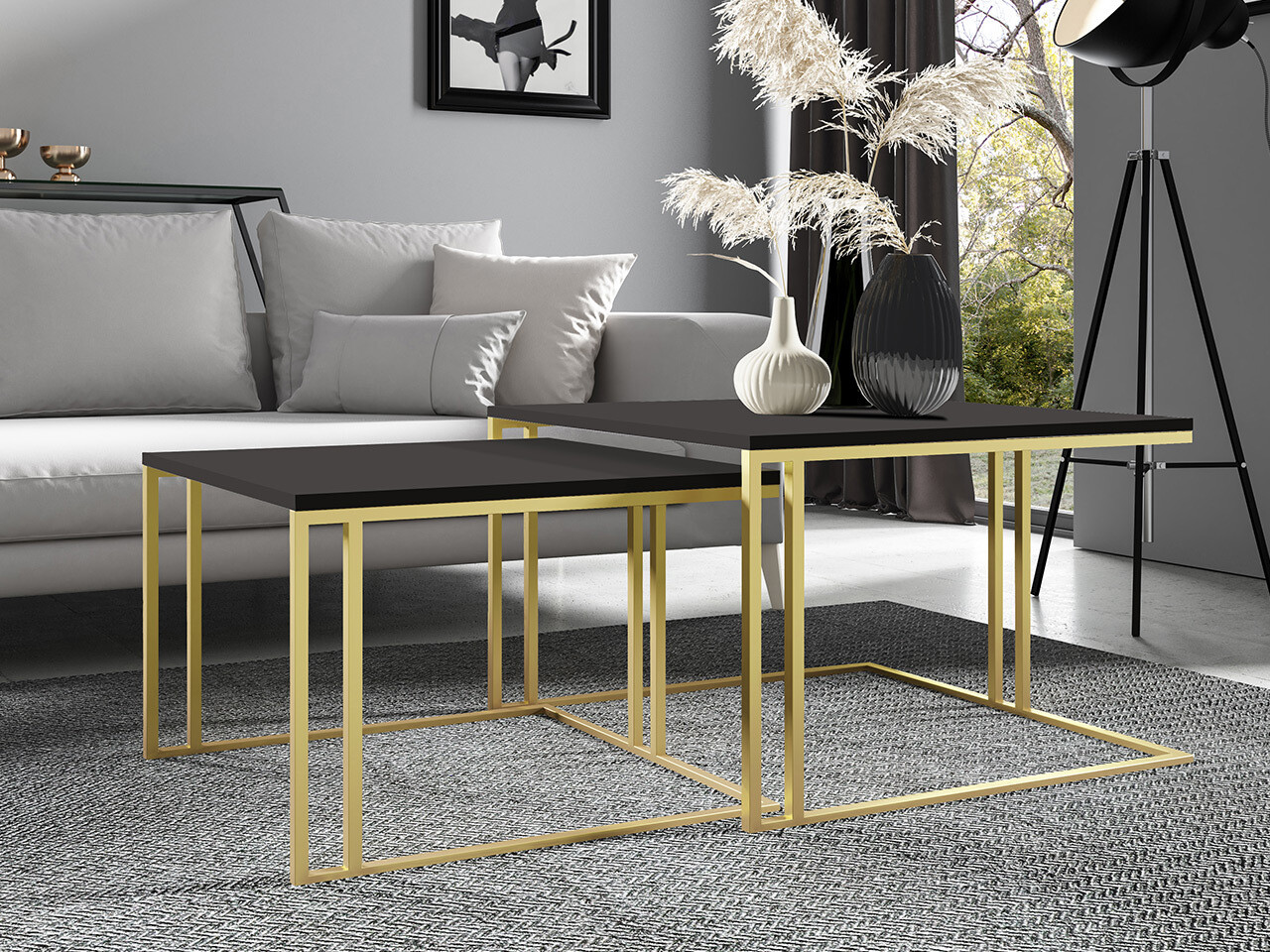Salontafel set Oswego 110 (Zwart + Gouden)