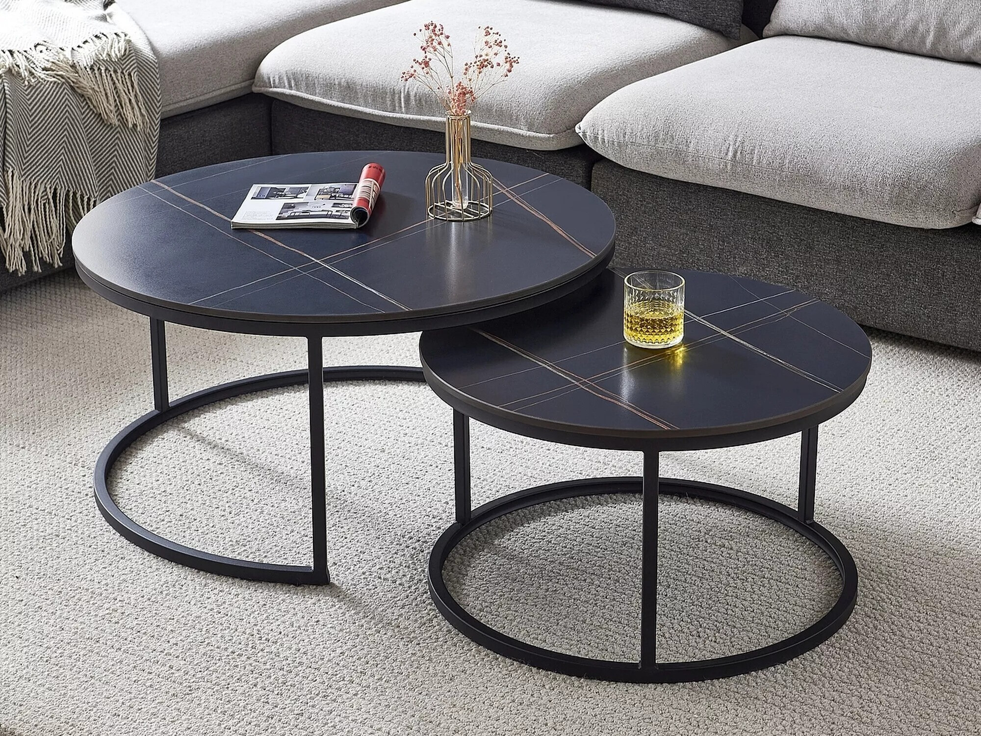 Salontafel set Detroit 607 (Zwart marmer + Zwart)