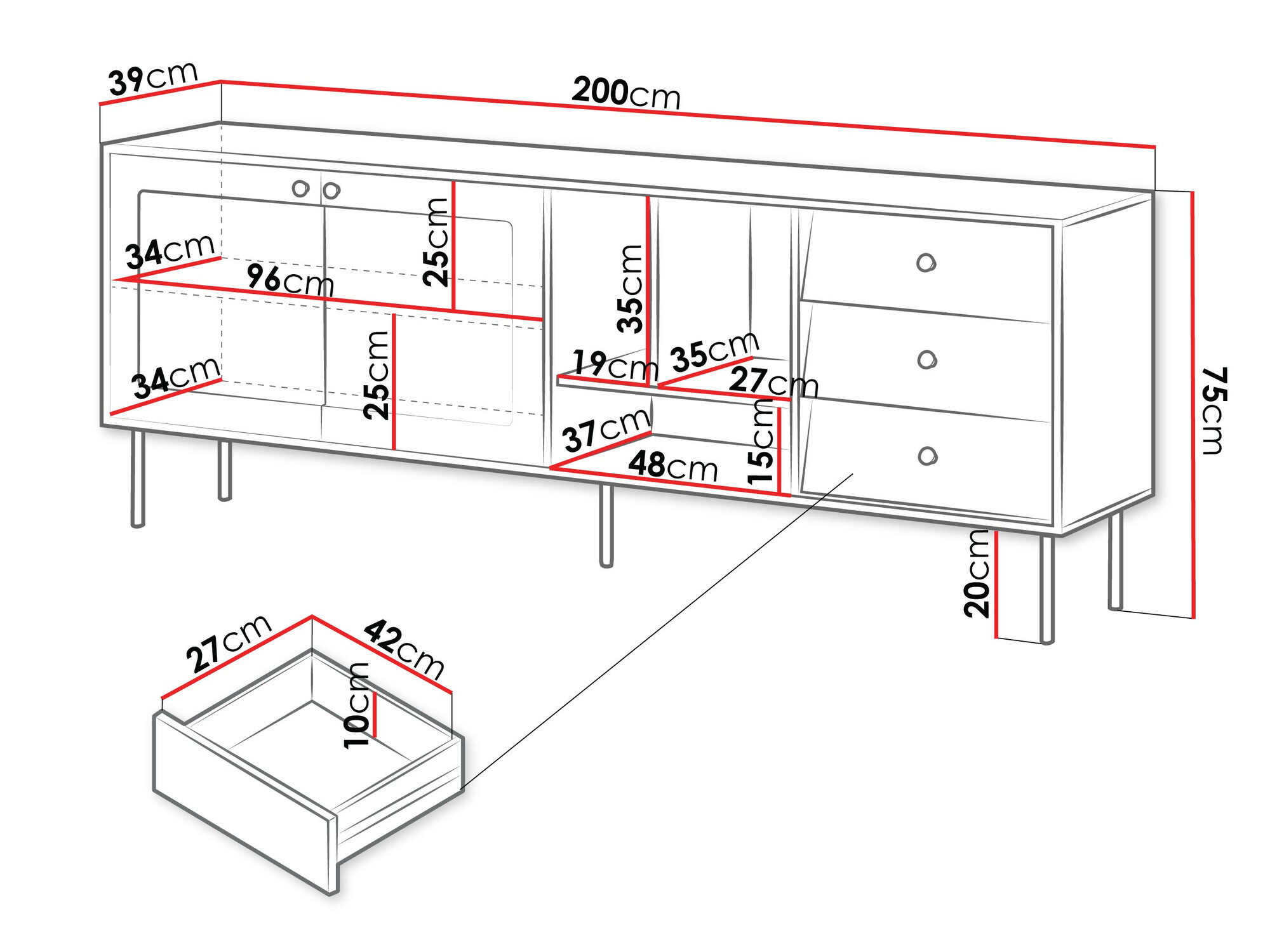 Ladekast Feletri 104 (Zwart)