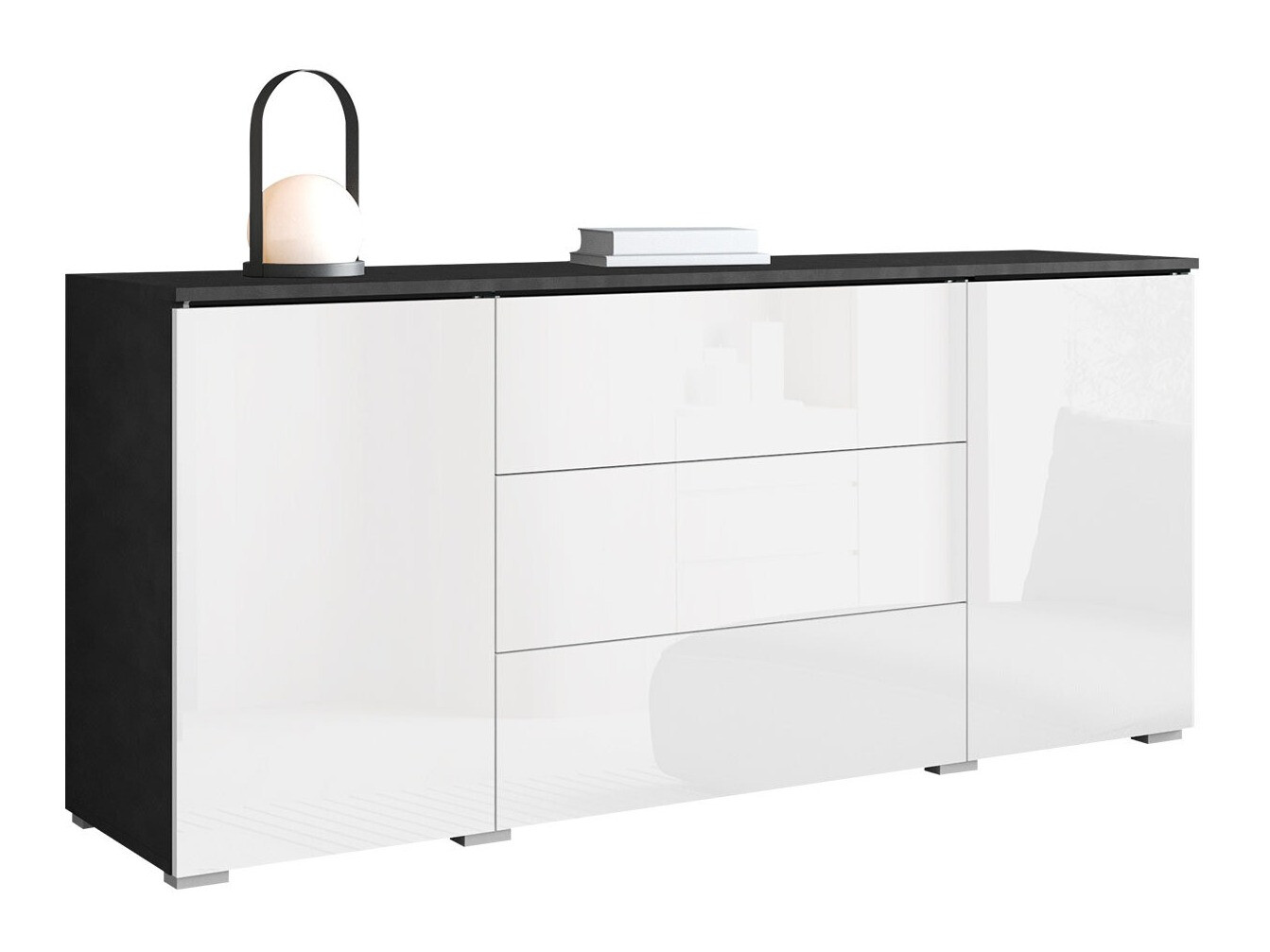 Ladekast Mirfivo 102 (Matera grijs + Glanzend wit)