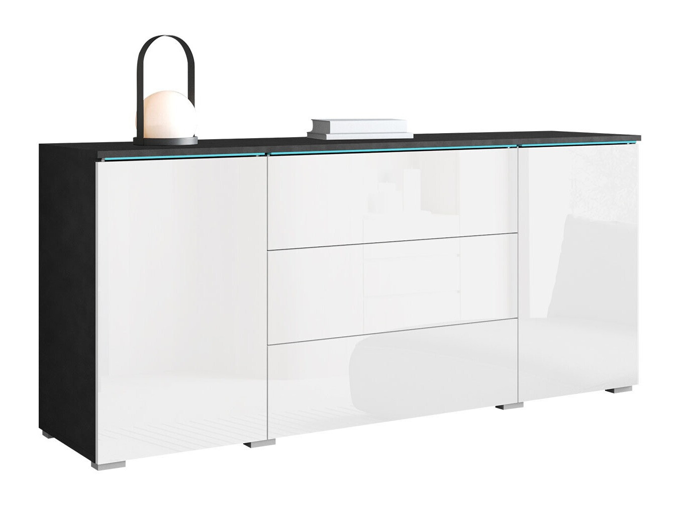 Ladekast Sarasota 142 (Matera grijs + Glanzend wit)