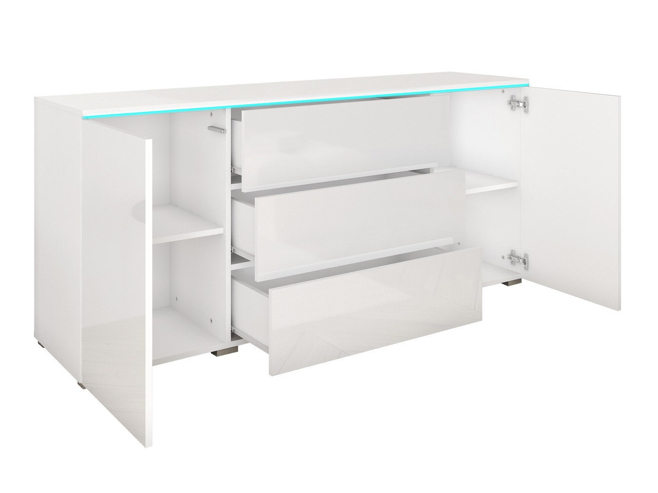 Ladekast Sarasota 142 (Matera grijs + Glanzend wit)