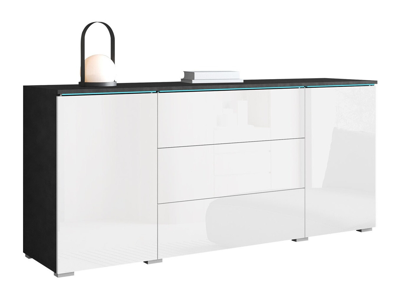 Ladekast Sarasota 142 (Matera grijs + Glanzend wit)