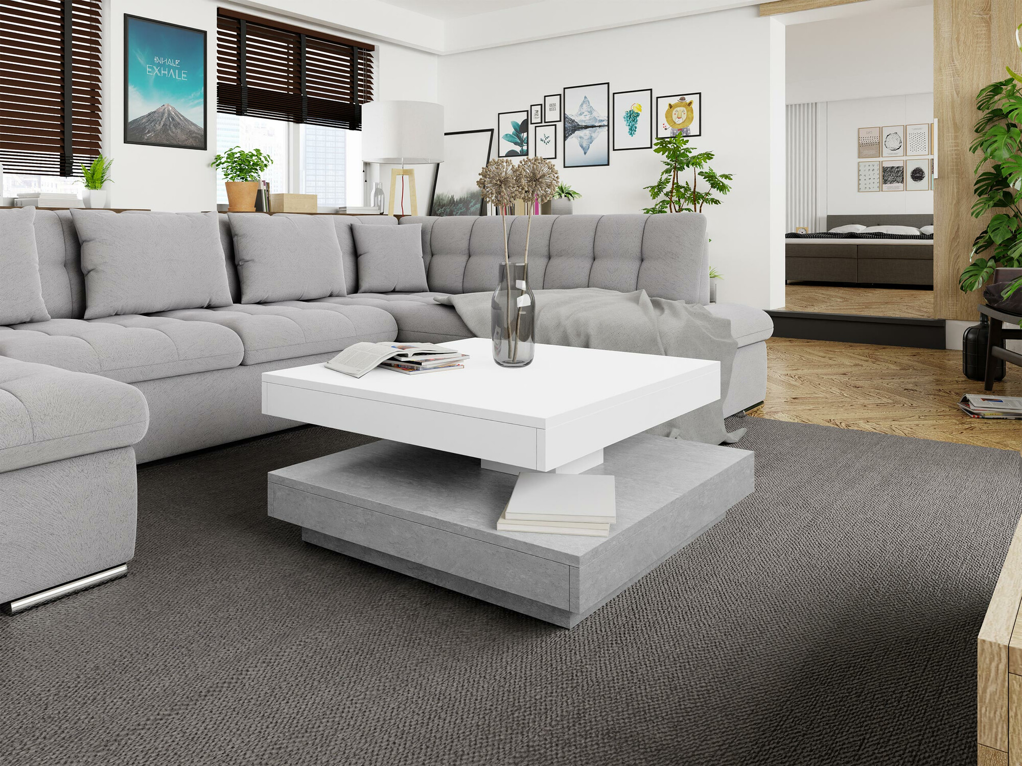 Salontafel transformator Comfivo 385 (Beton + Wit)