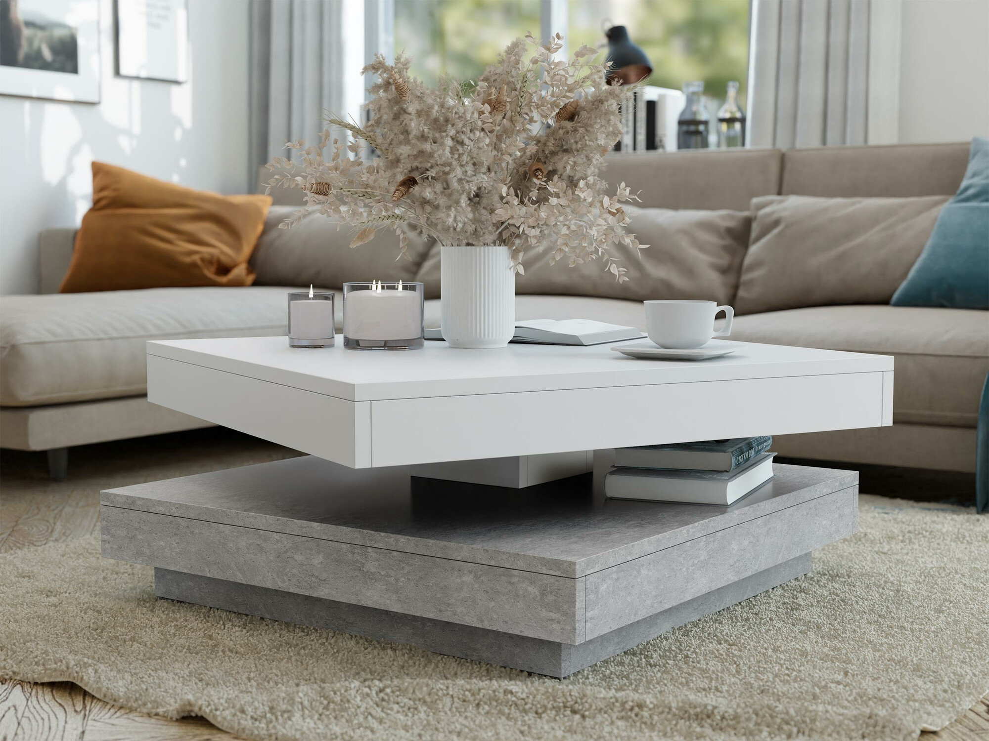 Salontafel transformator Comfivo 385 (Beton + Wit)