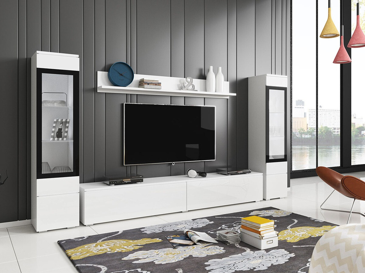 Woonkamerset Mirfivo 101 (Wit + Glanzend wit)