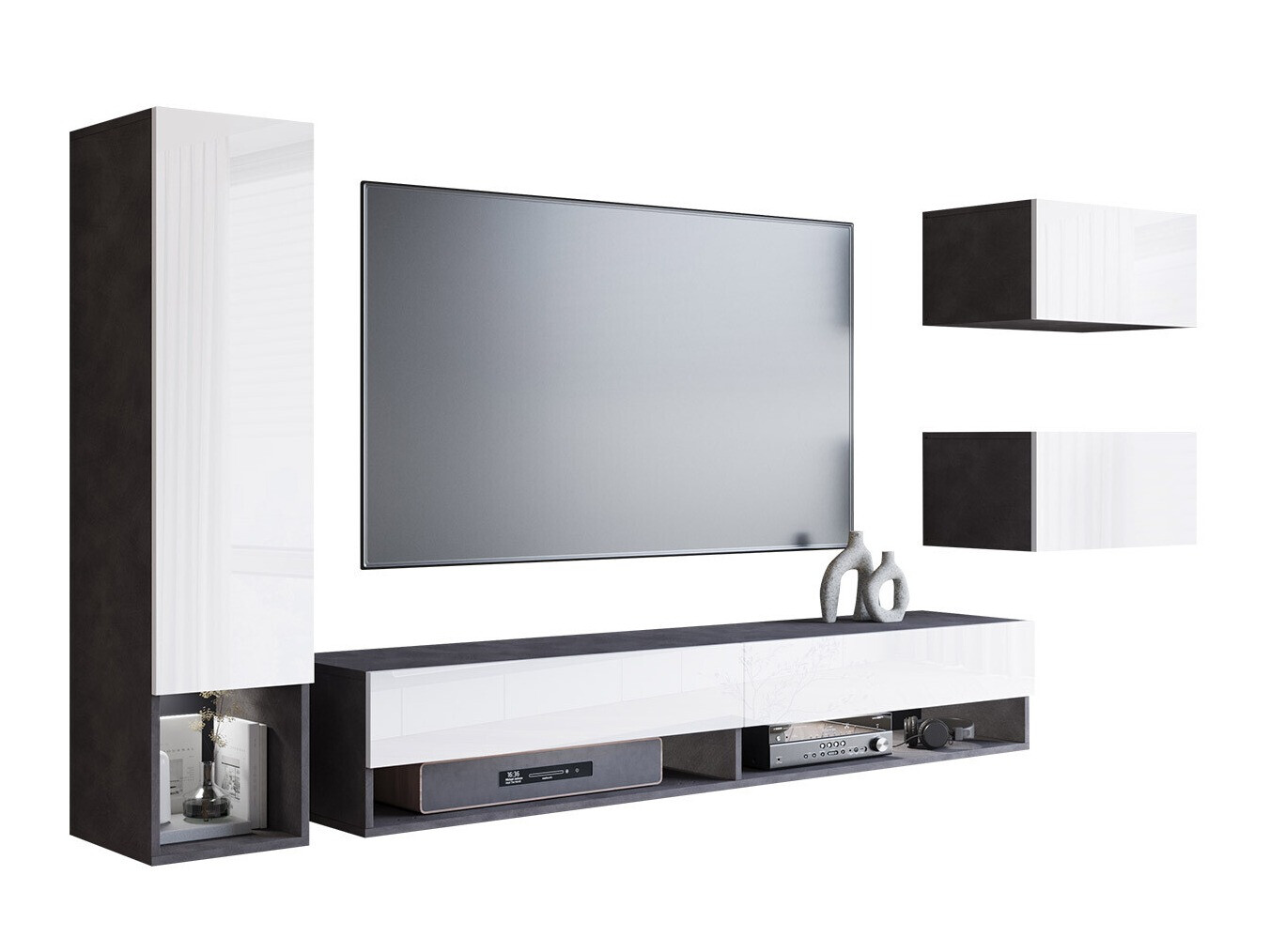 Woonkamerset Sarasota 124 (Matera grijs + Glanzend wit)