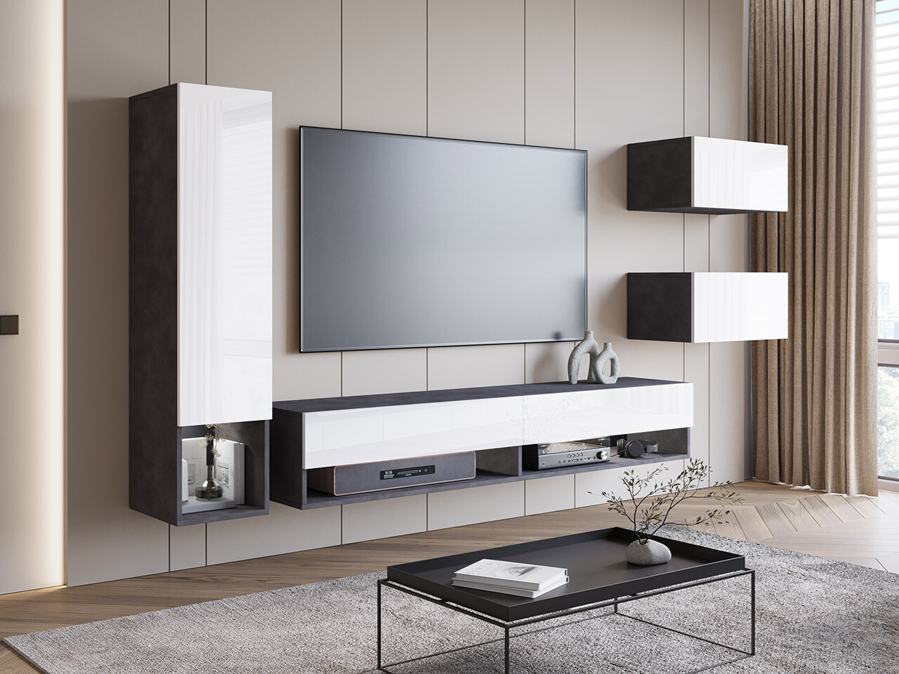 Woonkamerset Sarasota 124 (Matera grijs + Glanzend wit)