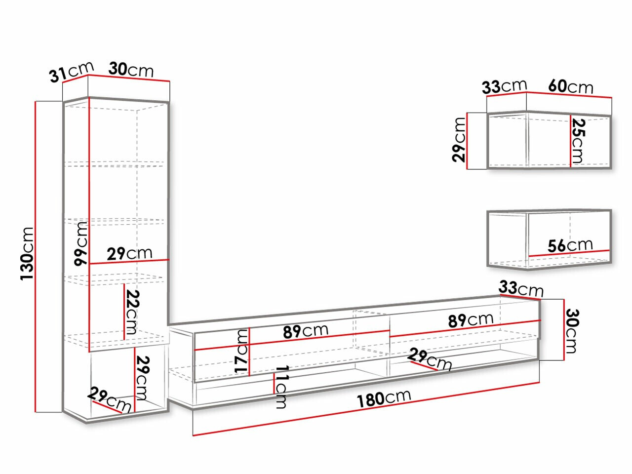 Woonkamerset Sarasota 124 (Matera grijs + Glanzend wit)