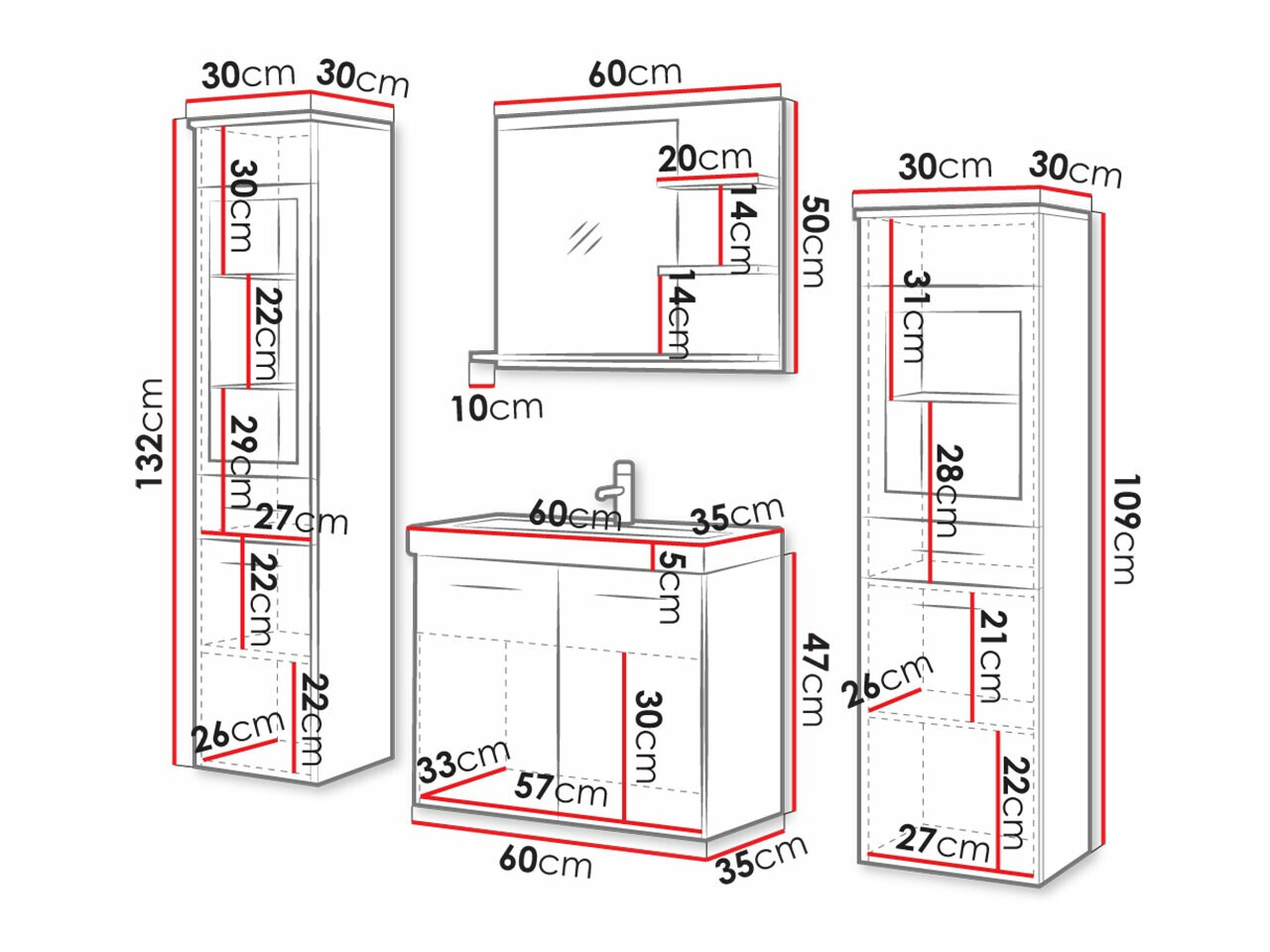 Badkamerset Sarasota 141 (Artisan eiken)