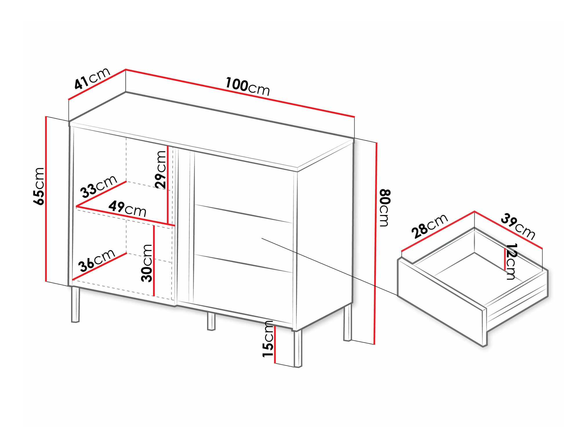 Ladekast Lumiri 104 (Eiken + Zwart)