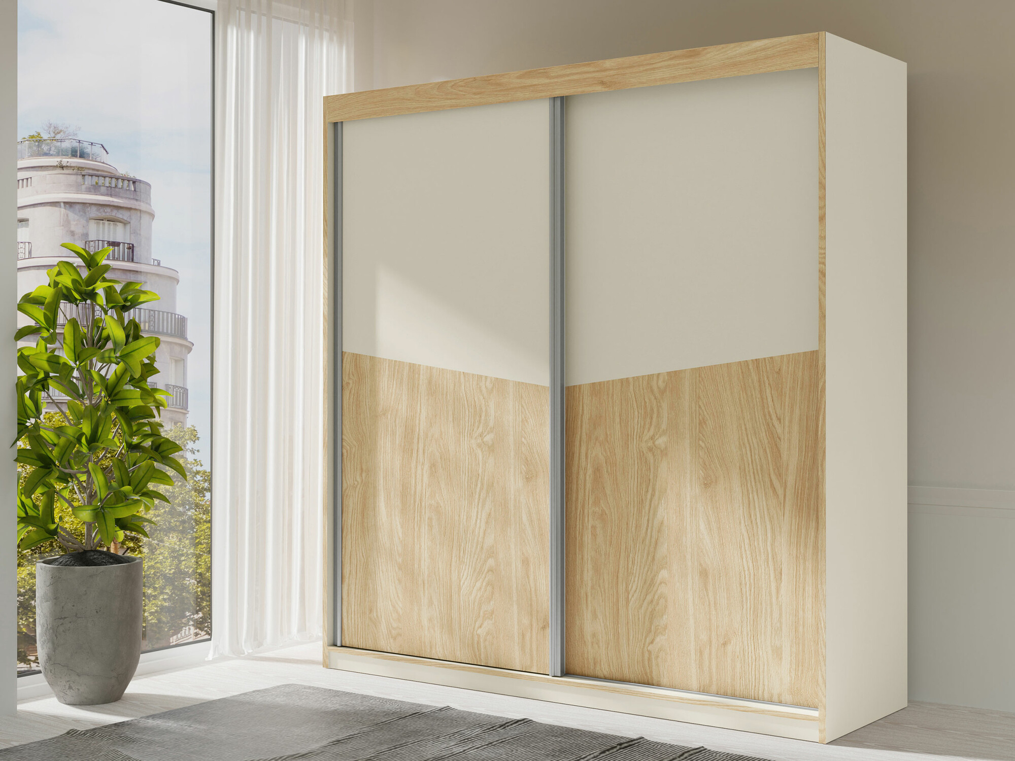 Kledingkast Tenreme 100 (Beige + Eiken)