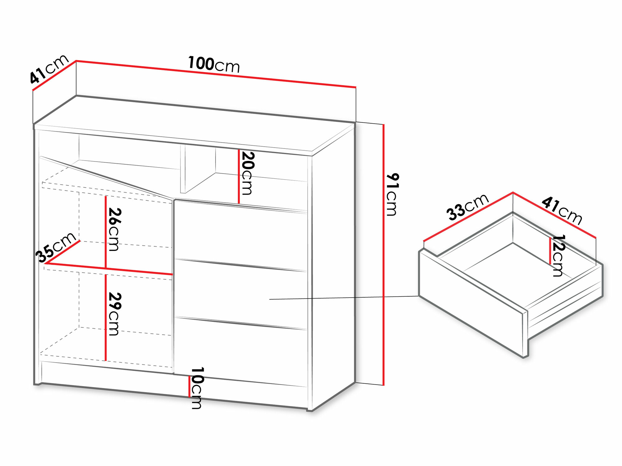 Ladekast Tenreme 103 (Eiken + Zwart)