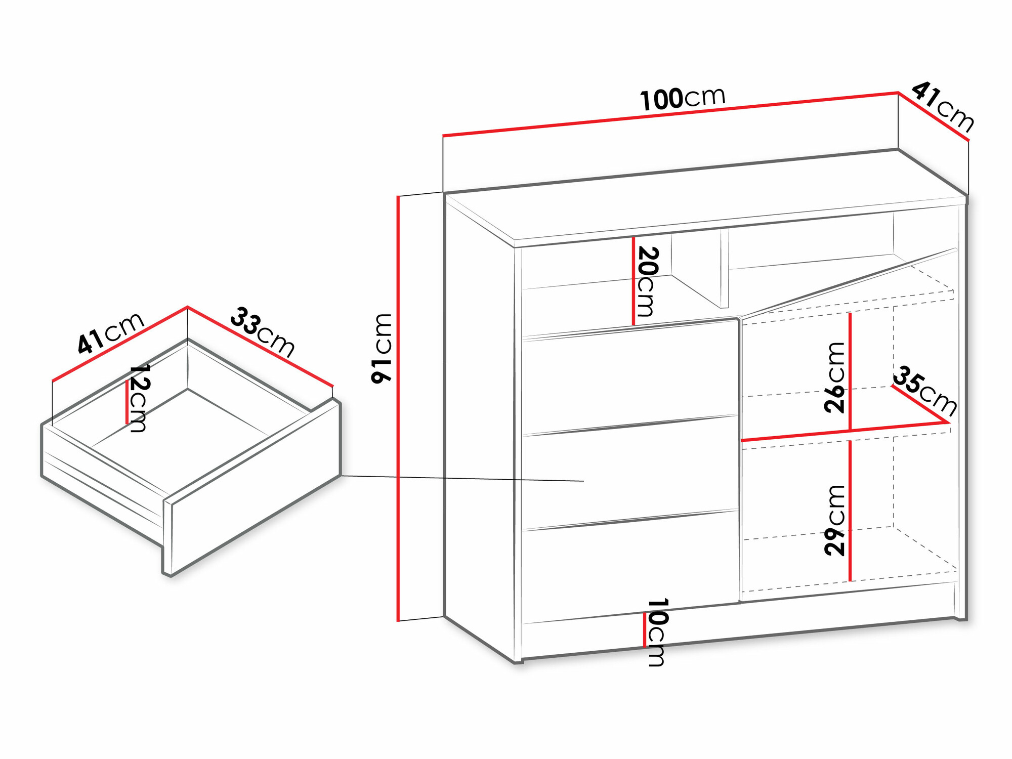Ladekast Tenreme 104 (Eiken + Zwart)