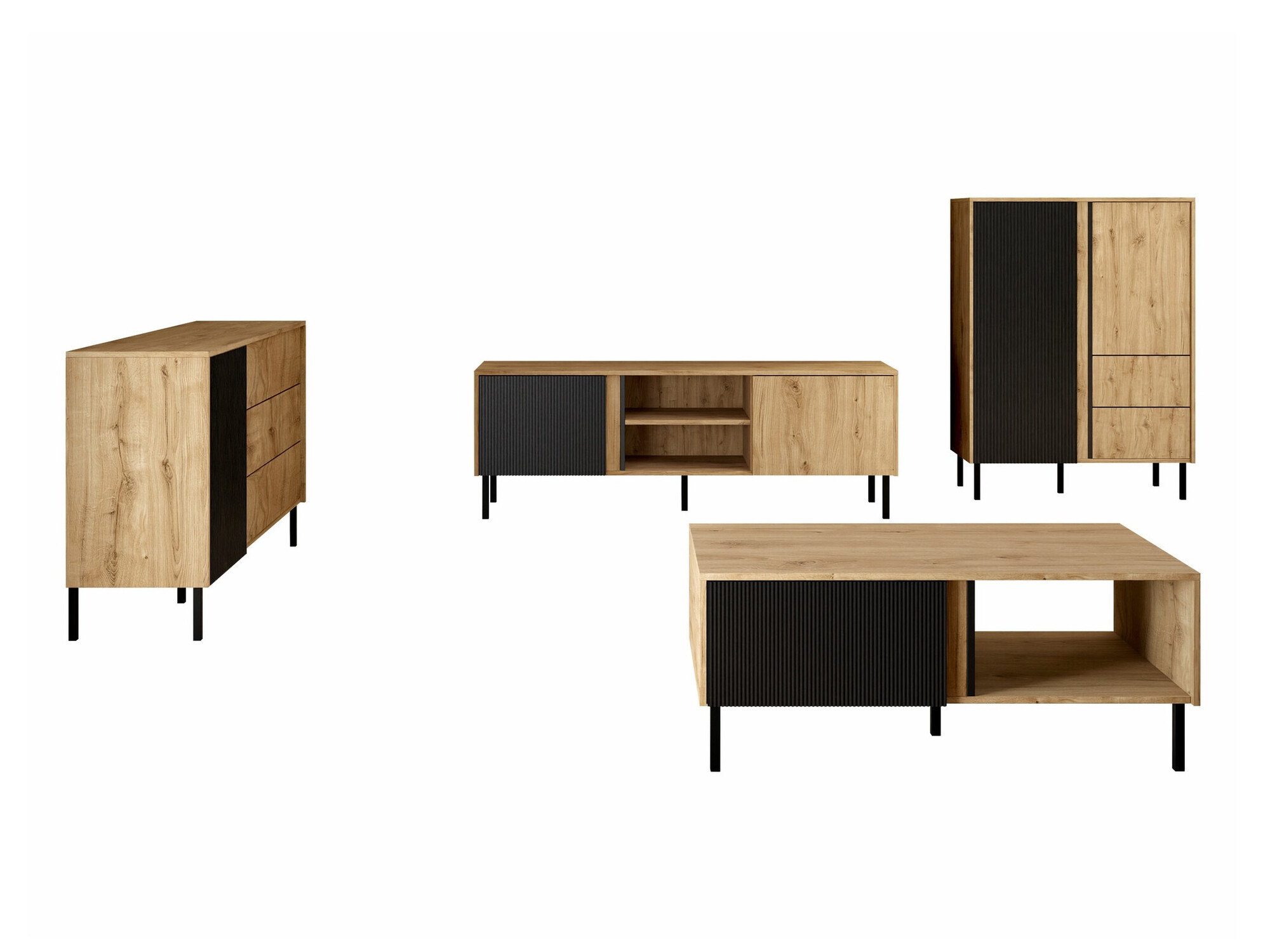 Woonkamerset Lumiri 108 (Eiken + Zwart)