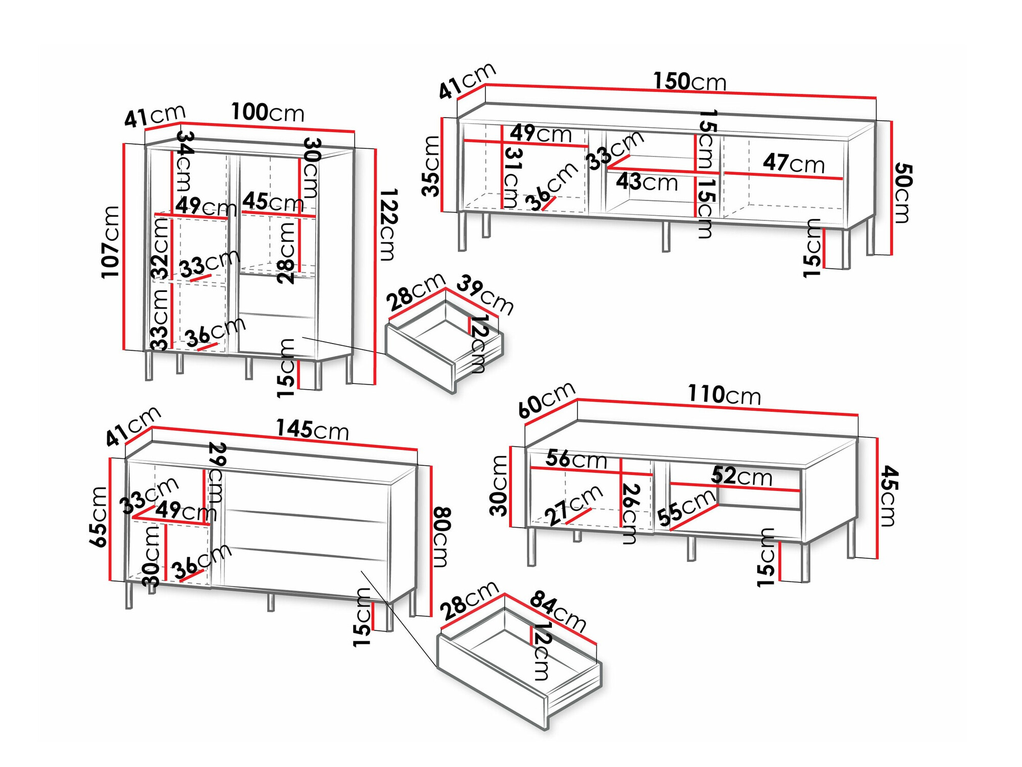 Woonkamerset Lumiri 108 (Eiken + Zwart)