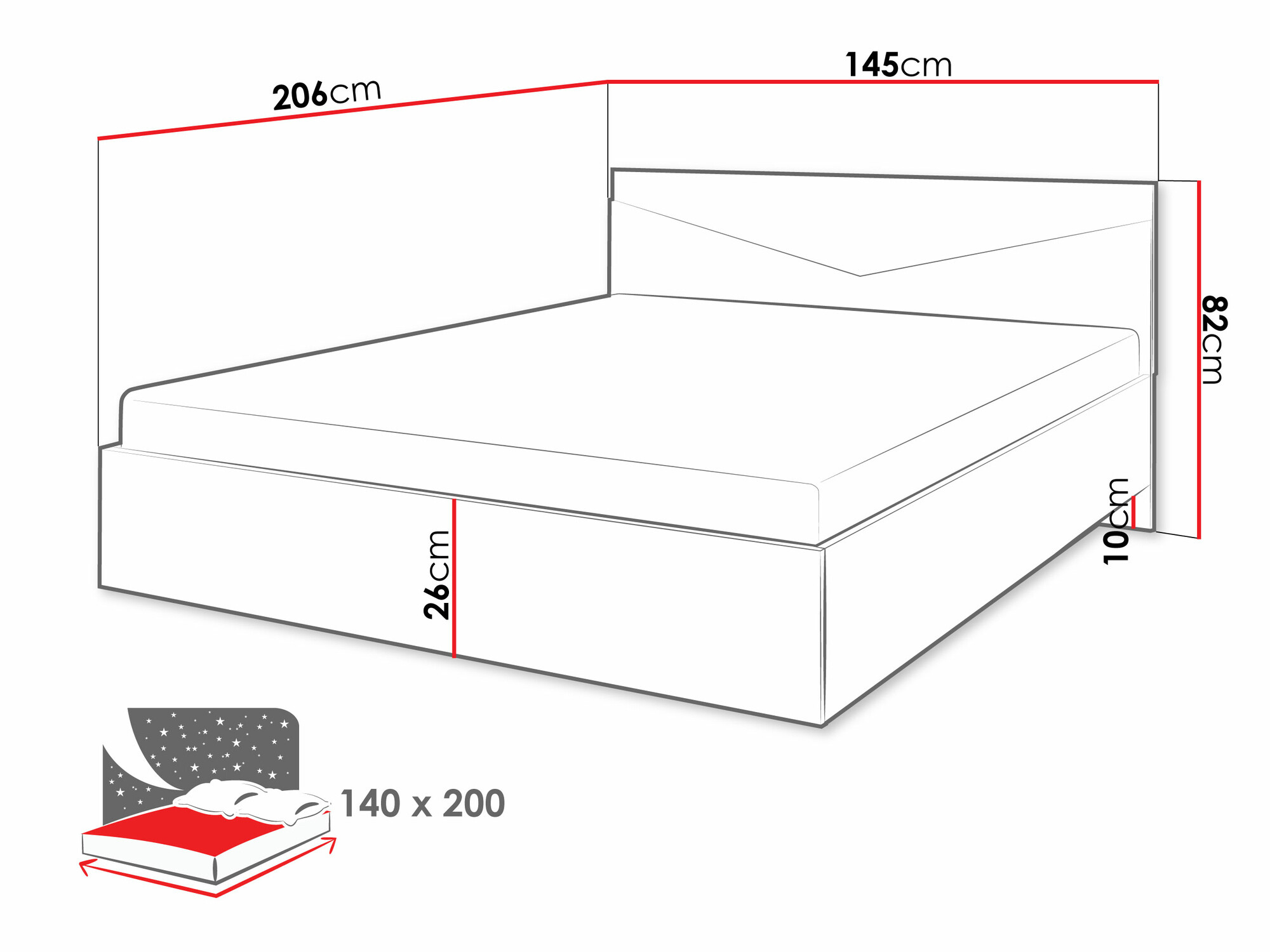 Bed Tenreme 107 (Eiken + Zwart)