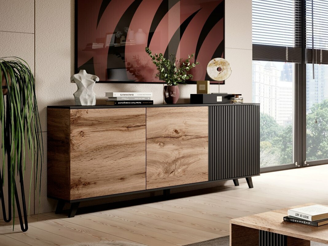 Dressoir Luelia 120 (Zwart + Wotan eik)