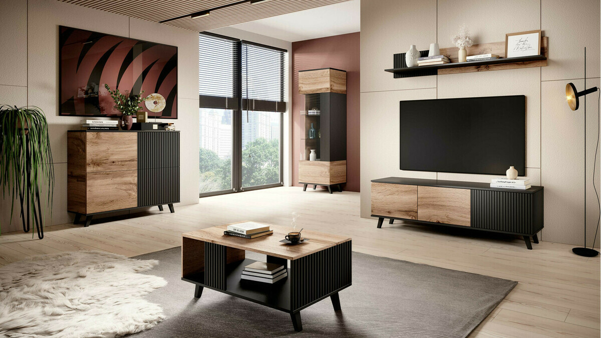 TV-meubel Luelia 116 (Zwart + Wotan eik)