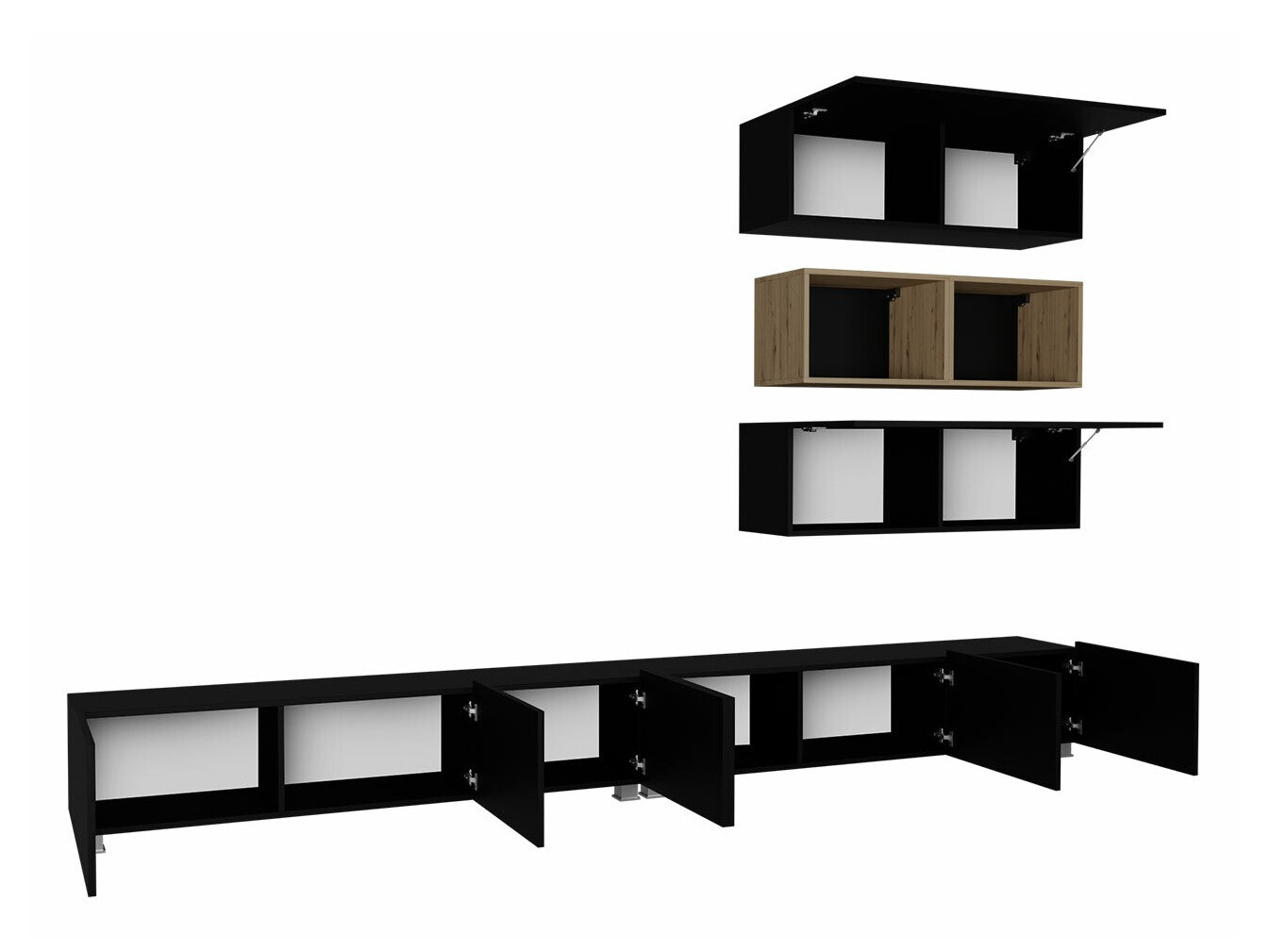 Woonkamerset Tivdalu 147 (Zwart + Glanzend zwart + Artisan eiken)