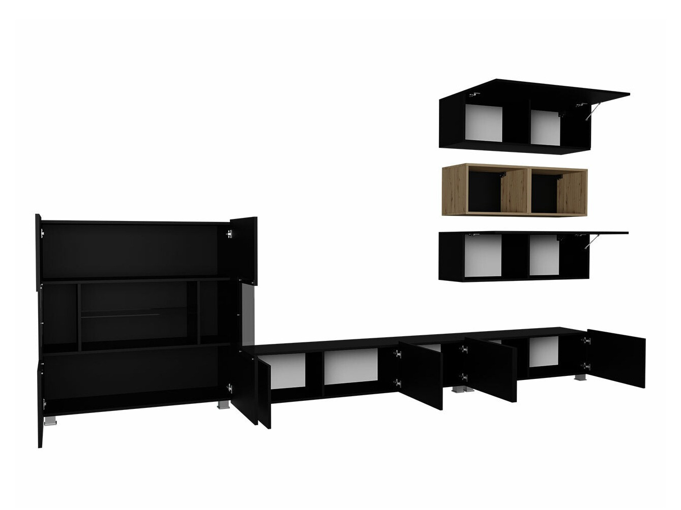 Woonkamerset Tivdalu 148 (Zwart + Glanzend zwart + Artisan eiken)