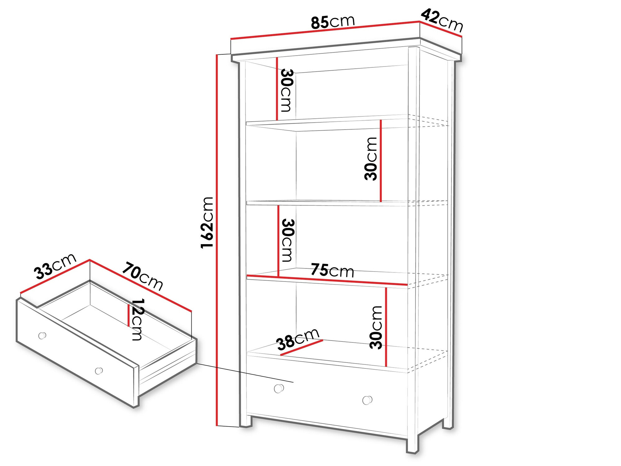 Boekenkast Romelbo 142 (Wit + Eiken)