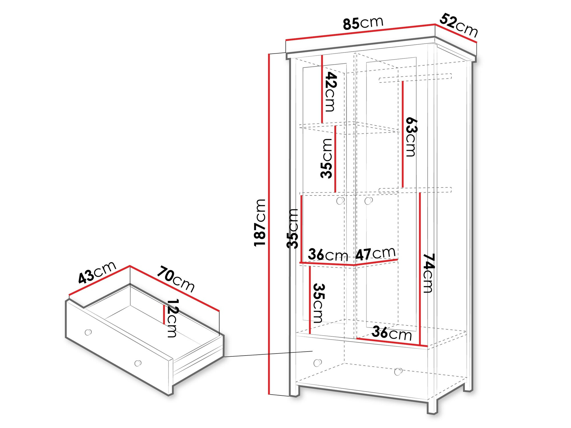 Kledingkast Romelbo 145 (Wit + Eiken)