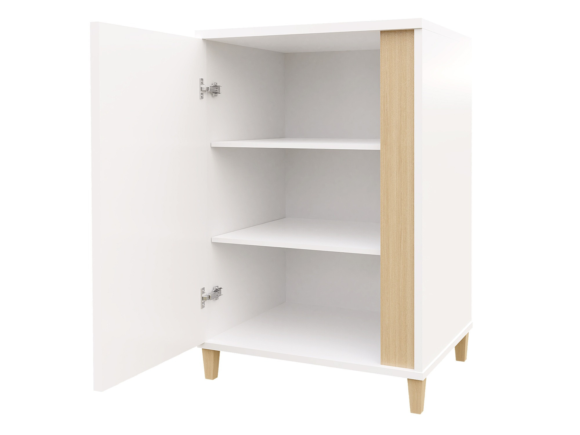 Dressoir Florem I (Wit + Glanzend wit + Licht hout)