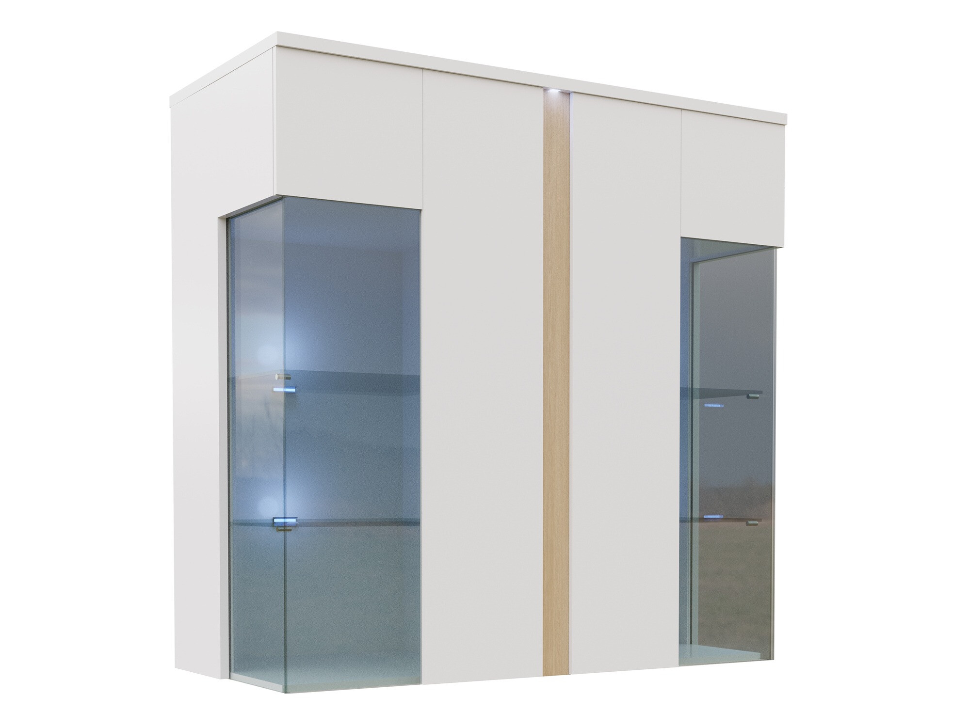 Dressoir Florem III (Wit + Glanzend wit + Licht hout)