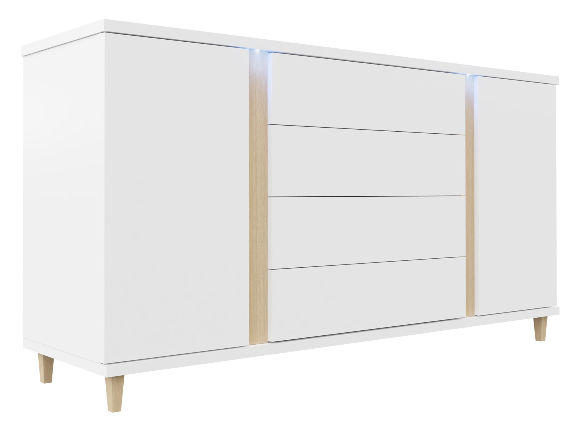 Ladekast Livseri 103 (Wit + Glanzend wit + Licht hout)
