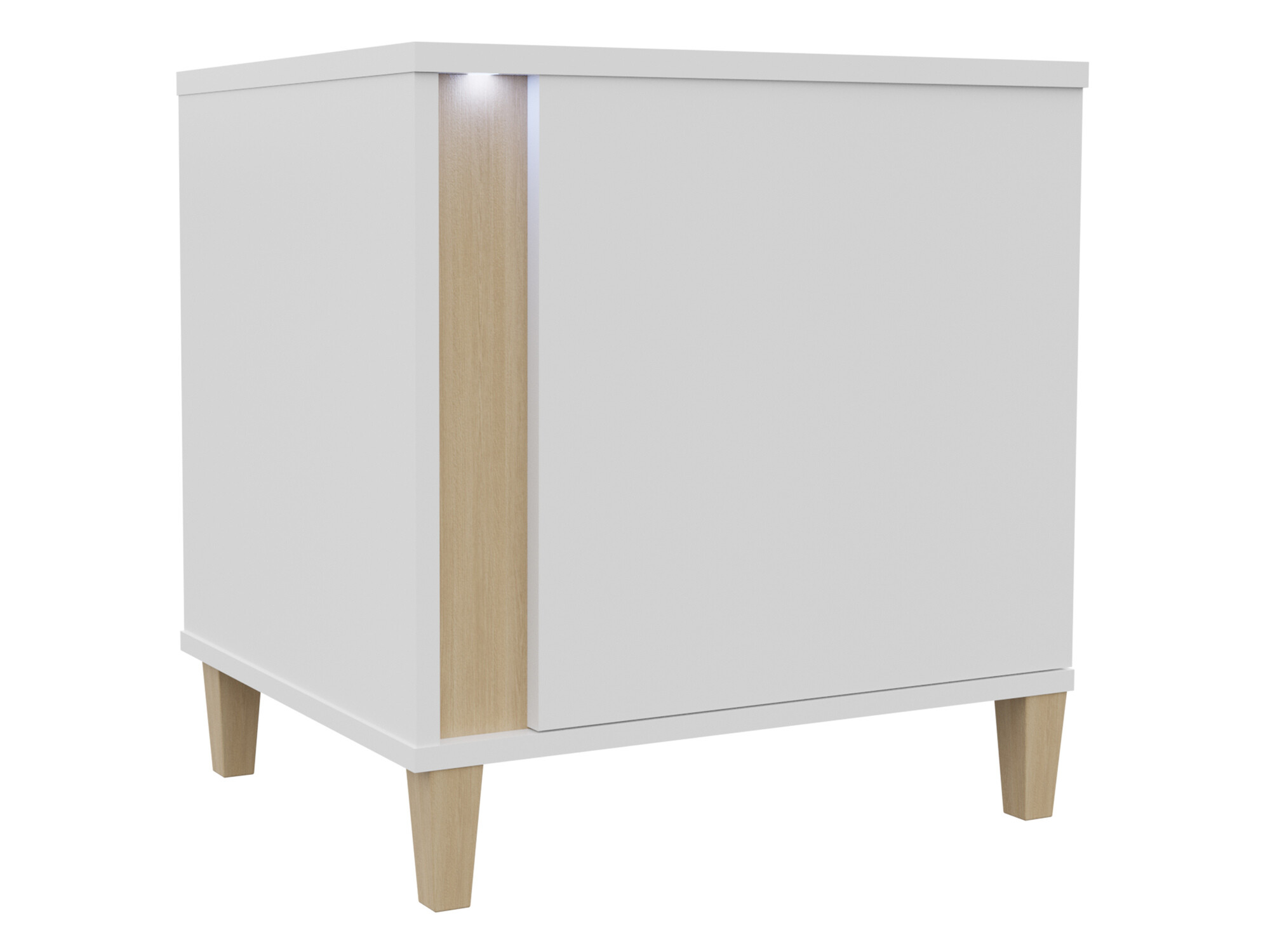 Nachtkastje Florem (Wit + Glanzend wit + Licht hout)