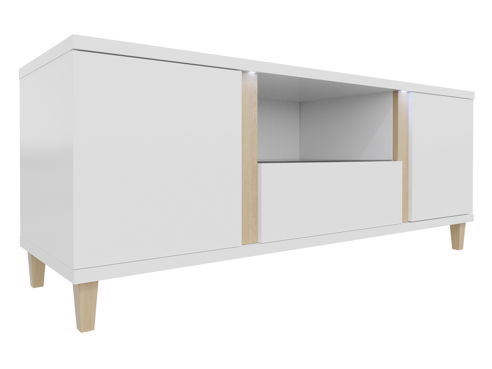 TV-meubel Florem (Wit + Glanzend wit + Licht hout)