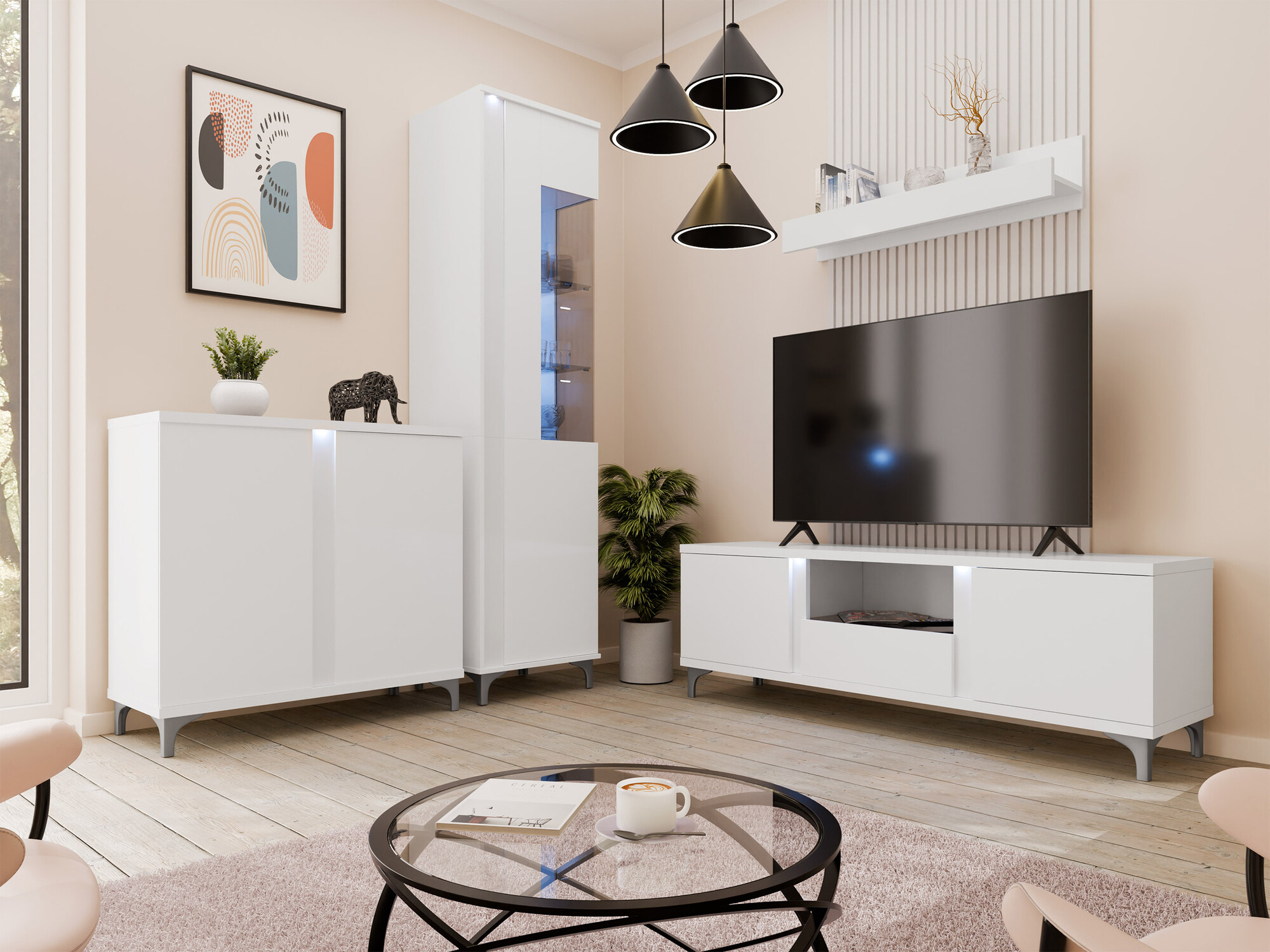 TV-meubel Livseri 113 (Wit + Glanzend wit)
