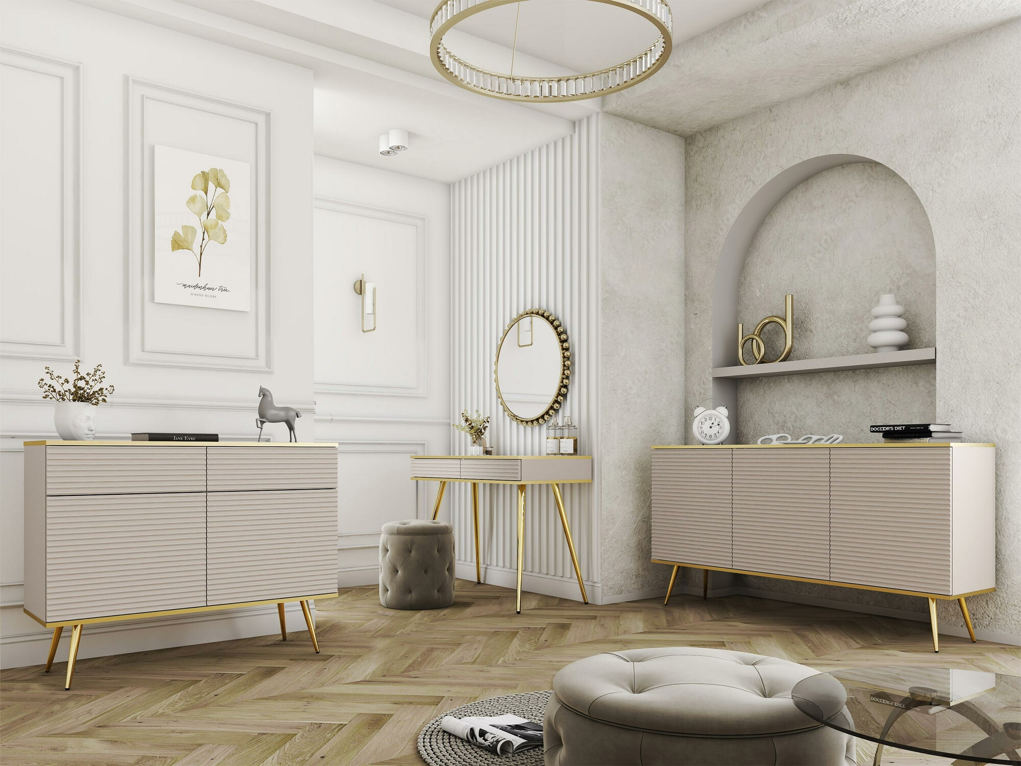 Wandtafel Felduno 106 (Crème + Gouden)