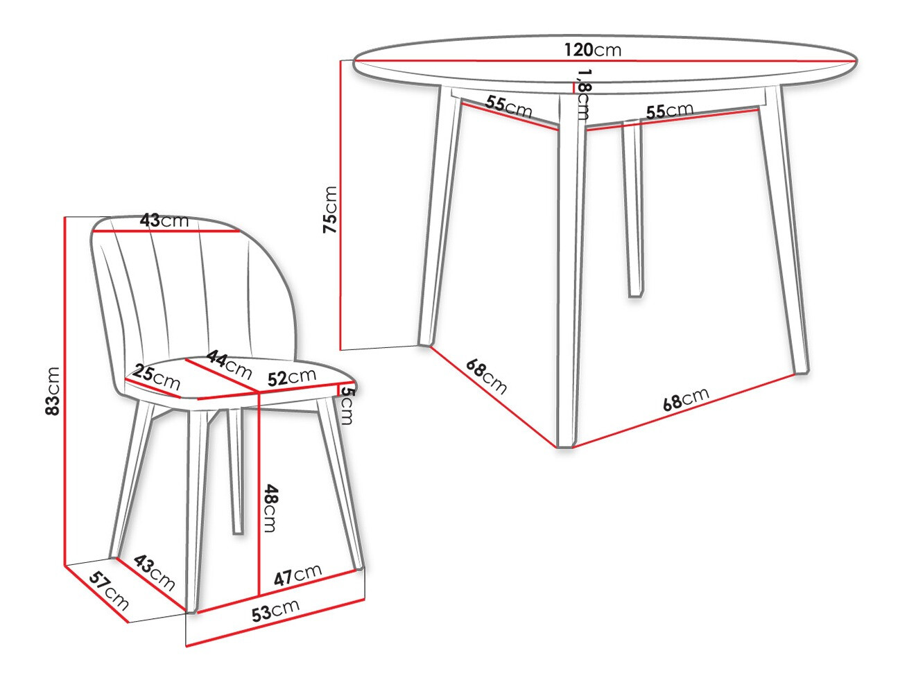 Eetkamerset Racine 136 (Bruin)