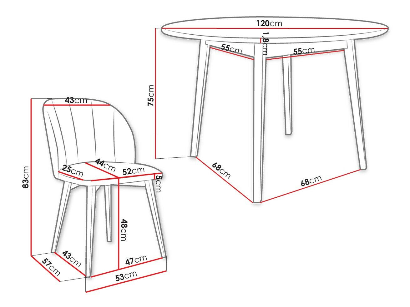 Eetkamerset Racine 136 (Zwart)