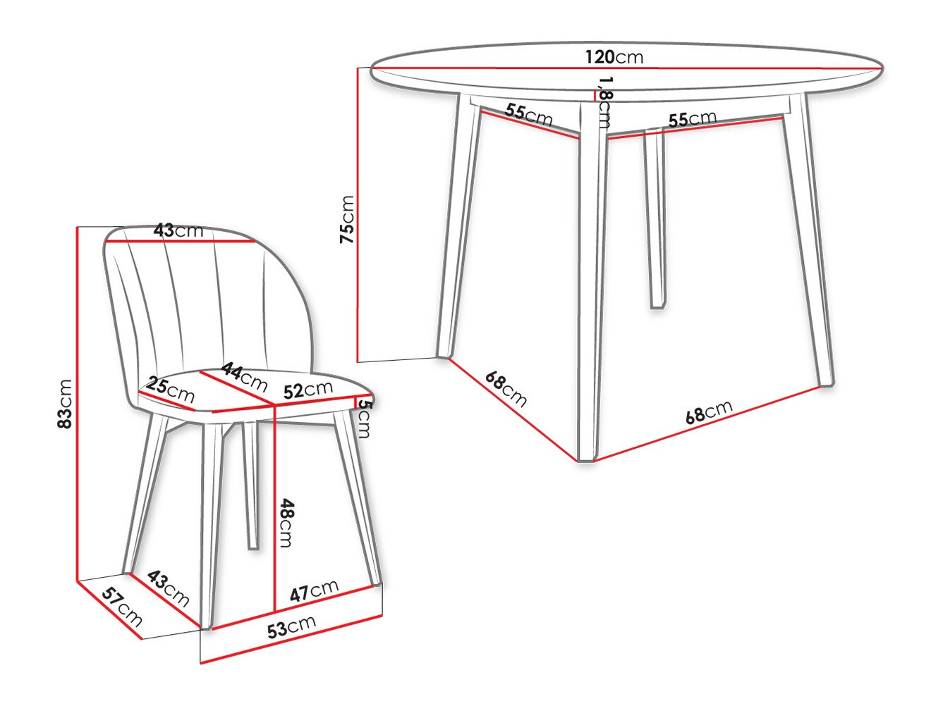 Eetkamerset Racine 136 (Bruin)