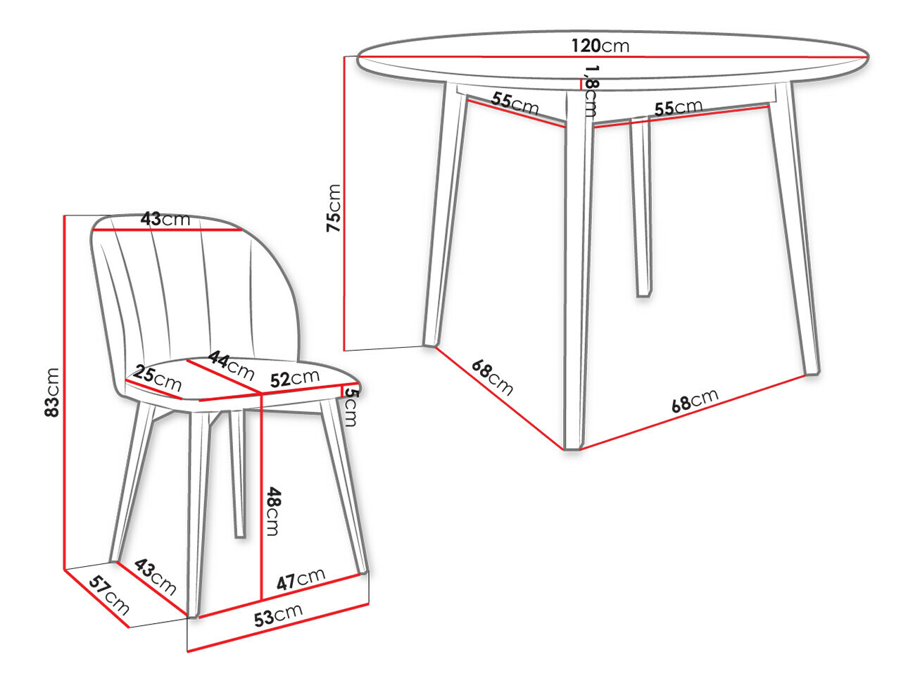 Eetkamerset Racine 136 (Zwart)