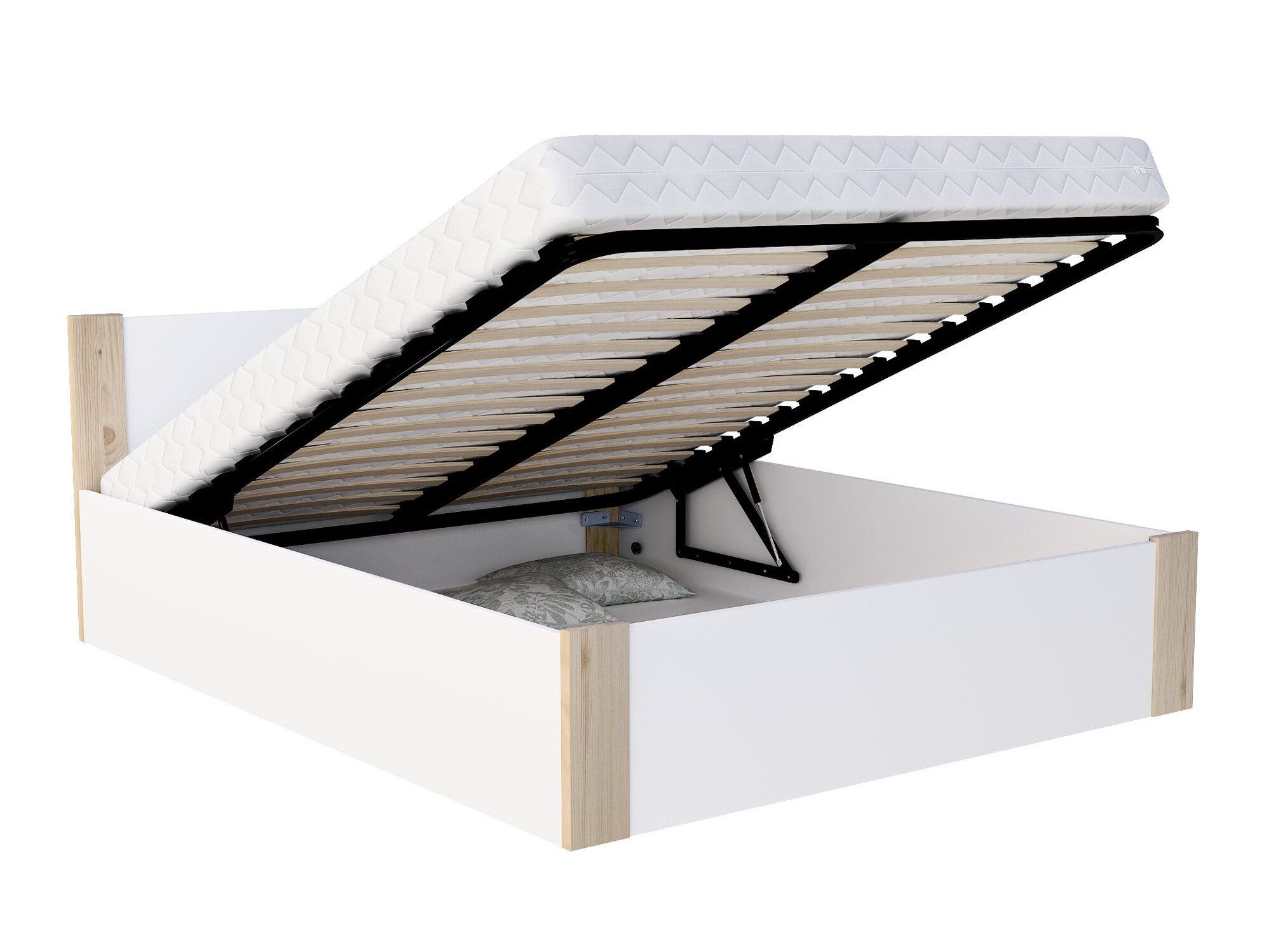 Bed Aurora 155 (Wit + Grenen)