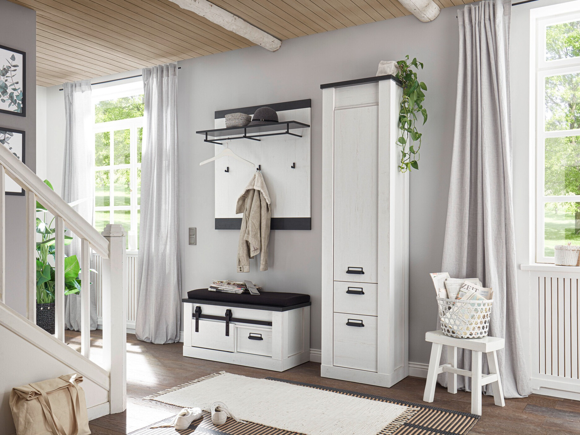 Gangmeubelset Cirtale 130 (Gebleekt grenen + Antraciet)